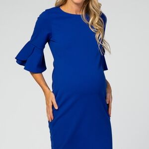 PinkBlush Royal Blue Fitted Ruffle Sleeve Maternity Dress
